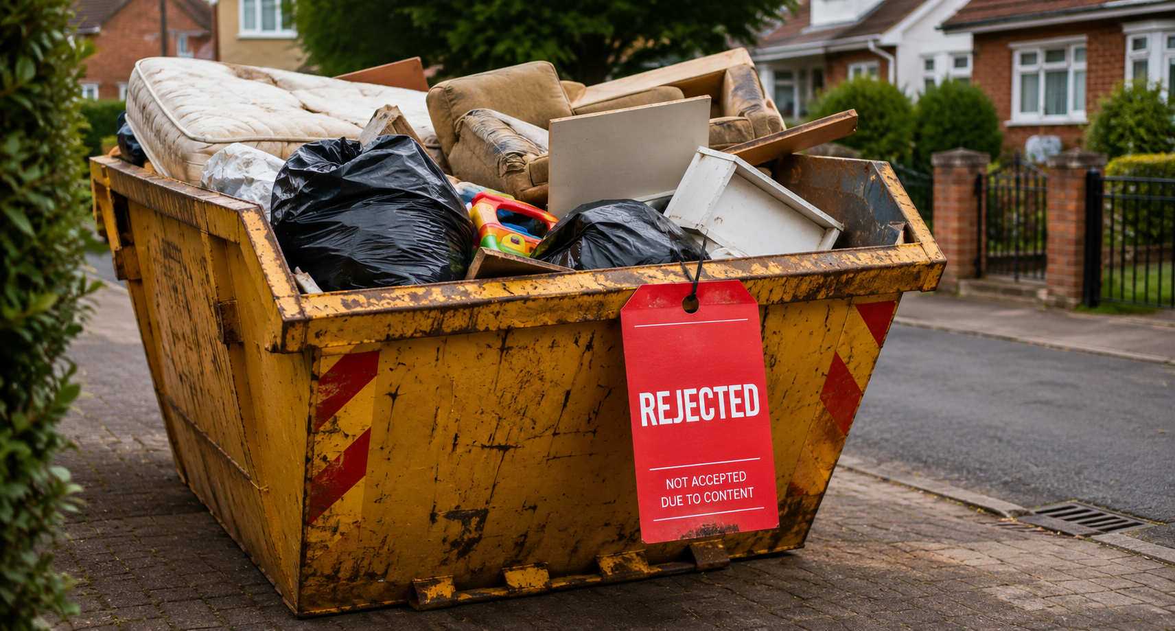 Skip full of waste rejected due to type of contents